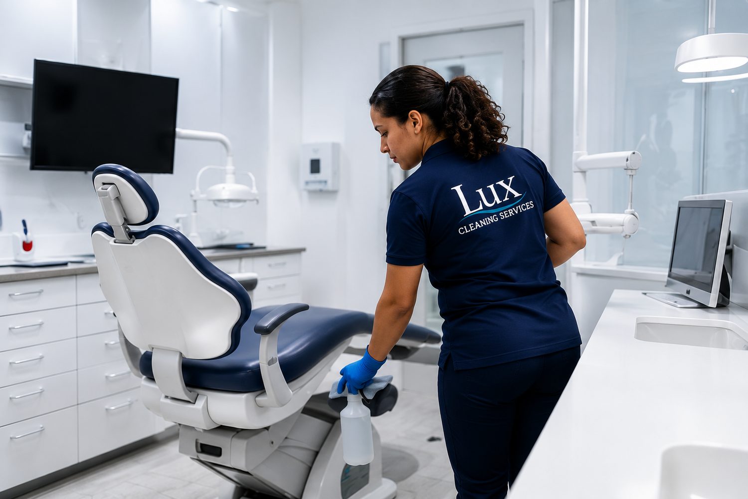 Lux crew disinfecting a medical office
