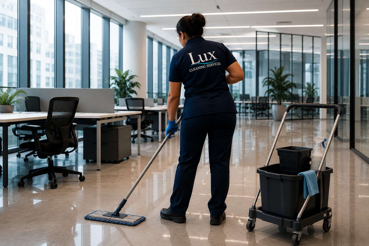 Lux crew cleaning a modern corporate office