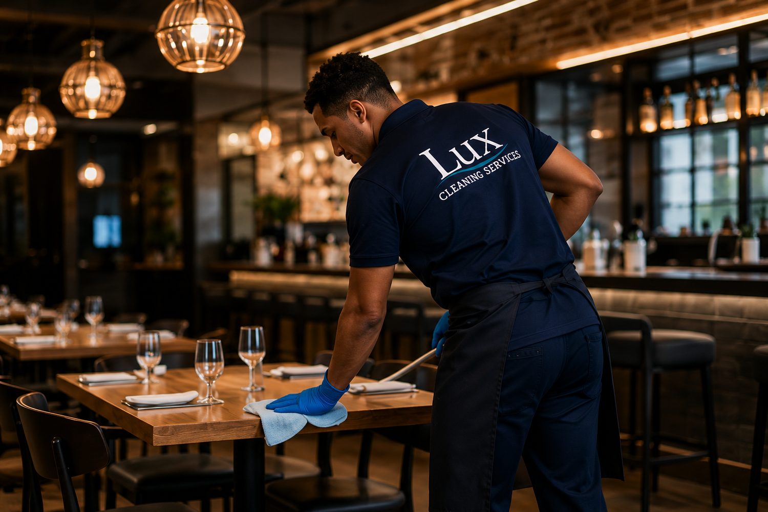Lux crew cleaning a restaurant after close
